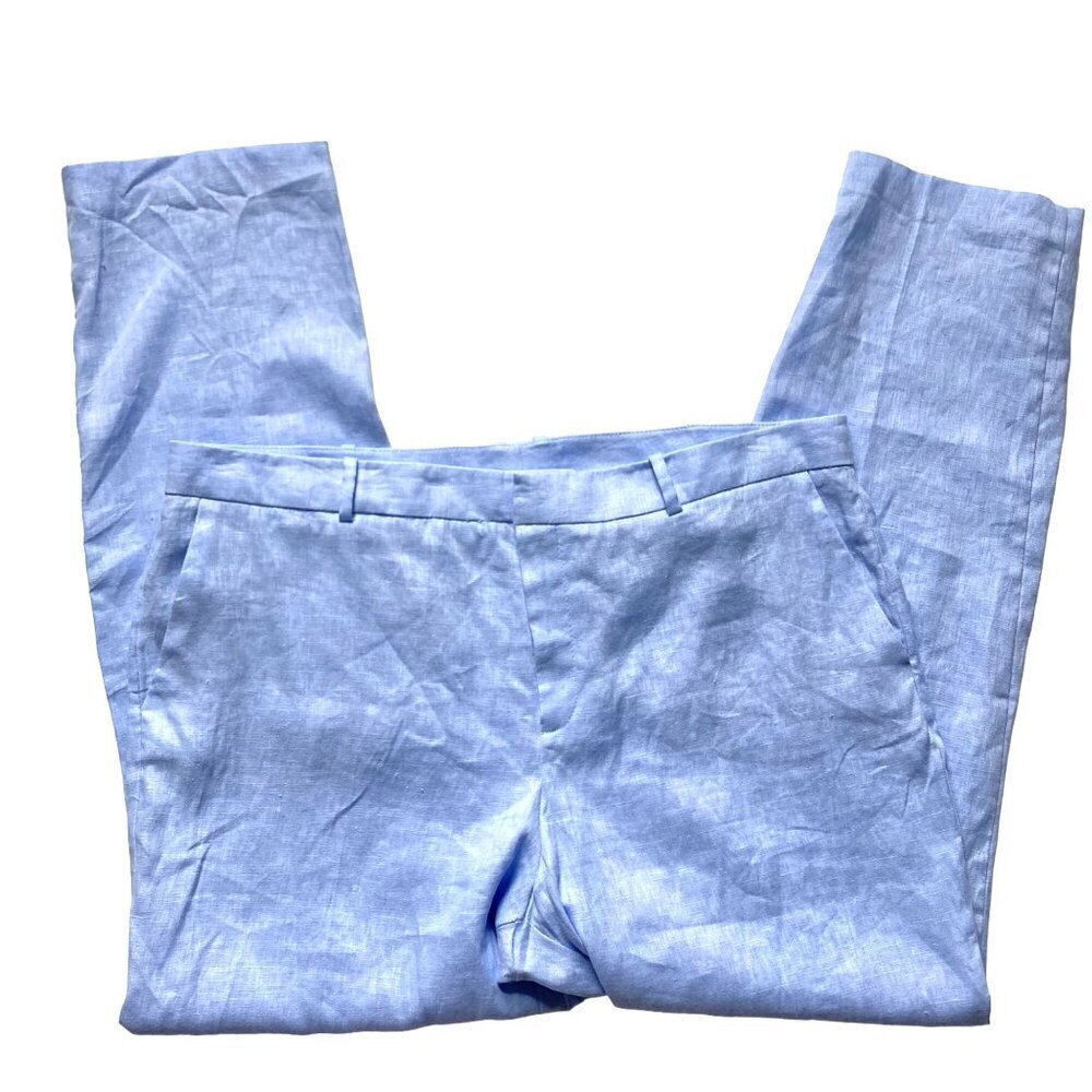 MNG Mango Blue 100% Linen Pants Womens 14 Lightweight Trouser NWT